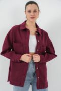 20192 Oversize Gabardin Gömlek Ceket - Bordo resmi